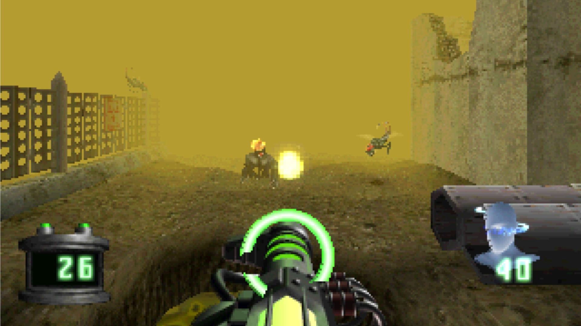 Shooting enemies with a ray gun in Disruptor
