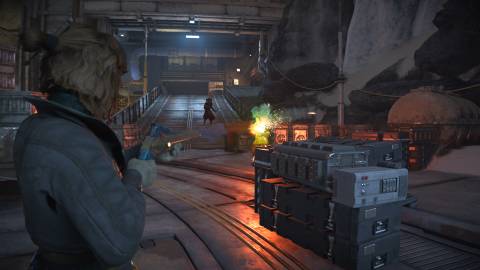 Shooting enemies with the ABR-2 Zato Blaster Rifle in Star Wars Outlaws (2024)