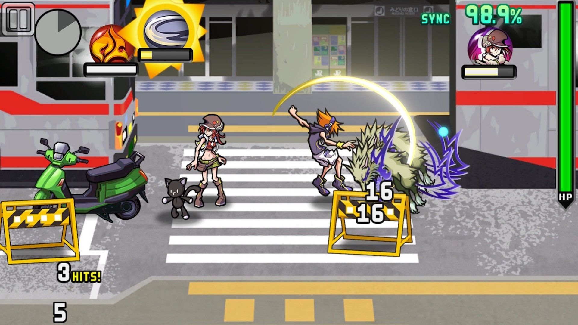 Slashing enemies in The World Ends With You (2018)