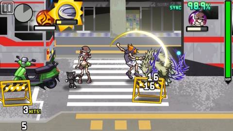 Slashing enemies in The World Ends With You (2018)