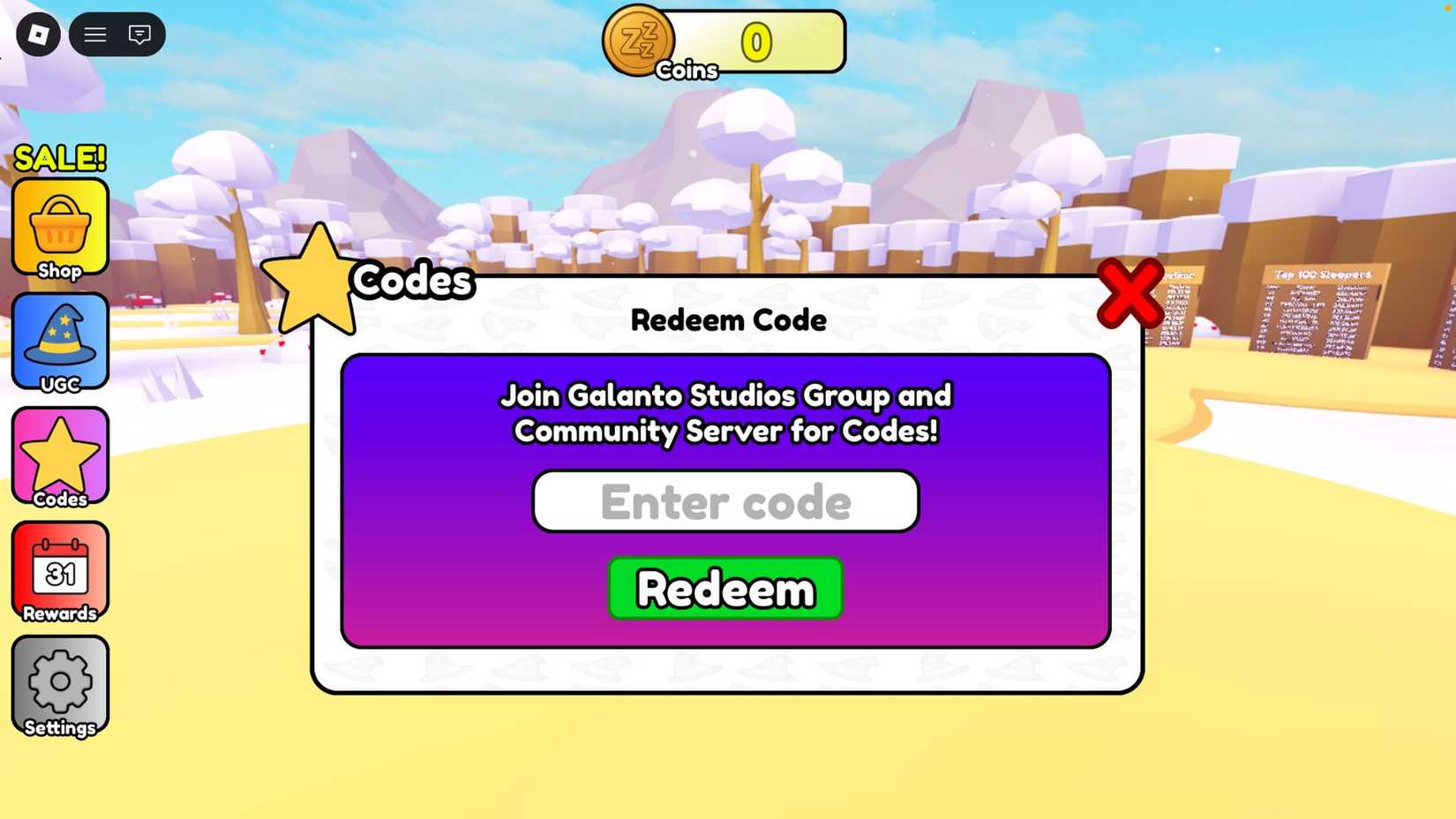 Sleep For UGC the codes tab