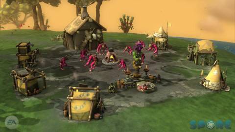 Spore - A bunch of creatures fund their own civilized village.