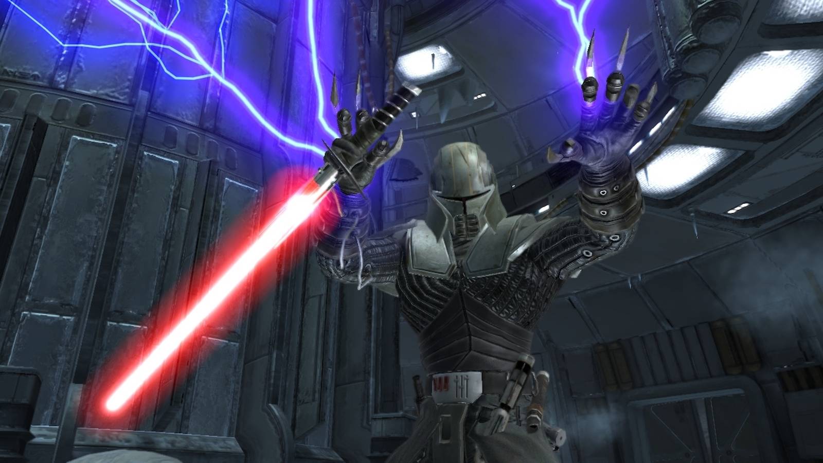 Starkiller using force lighting in Star Wars The Force Unleashed