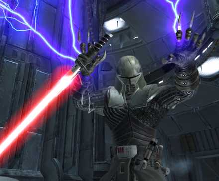 Starkiller using force lighting in Star Wars The Force Unleashed
