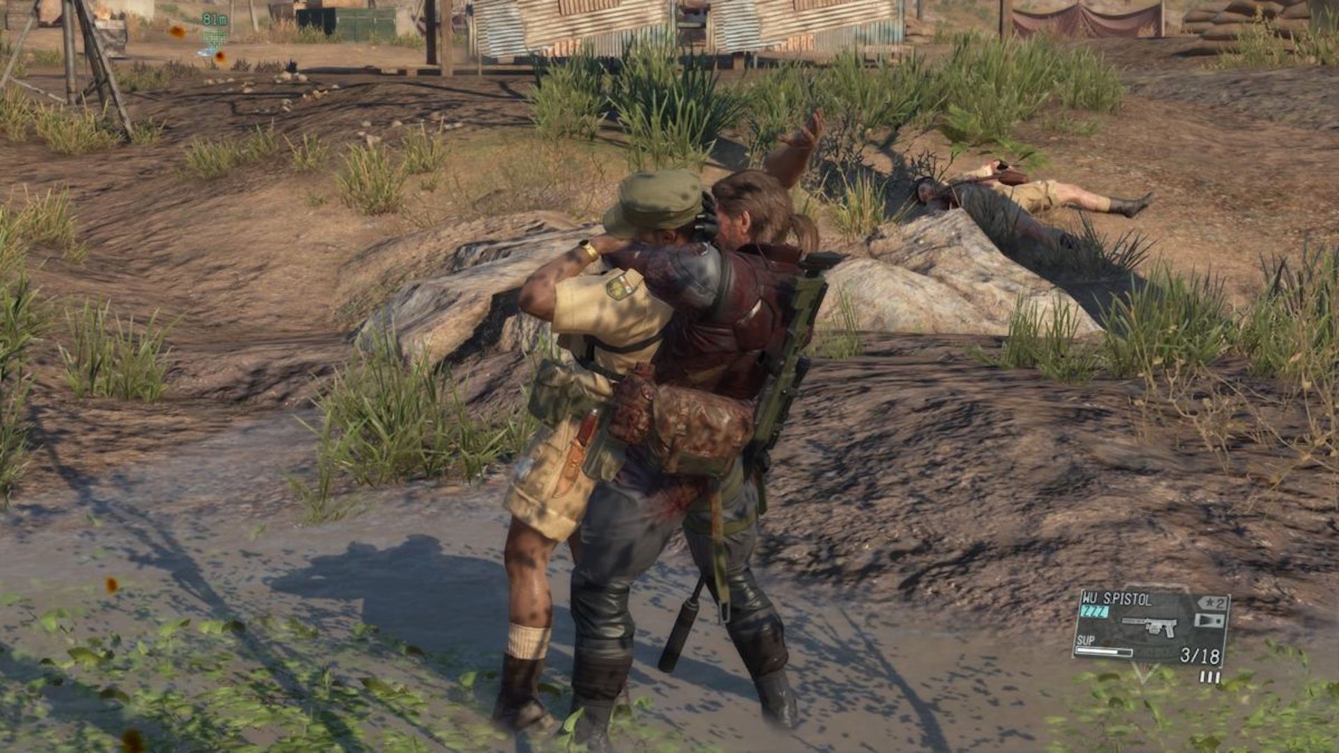 Stealth killing an enemy in Metal Gear Solid 5 The Phantom Pain (2015)