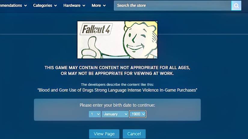 Steam Age Verification screen
