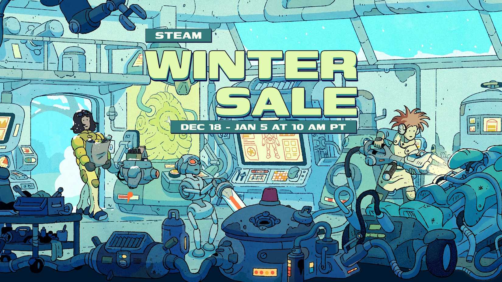 Visual kunci Steam Winter Sale 2025 dengan berbagai penawaran game