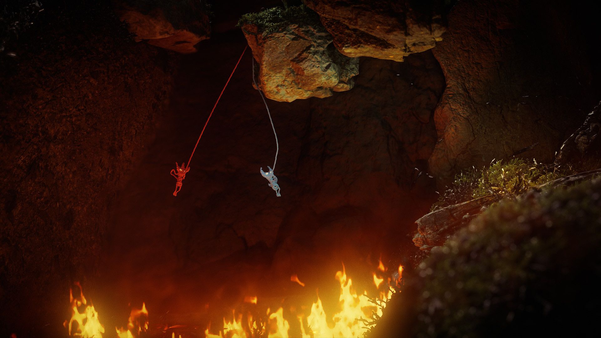 Swinging in a cave in Unravel Two