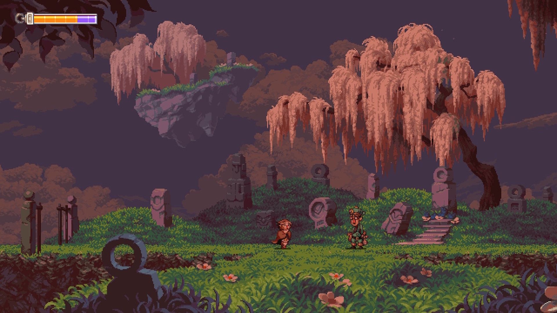 Talking to an NPC in Owlboy