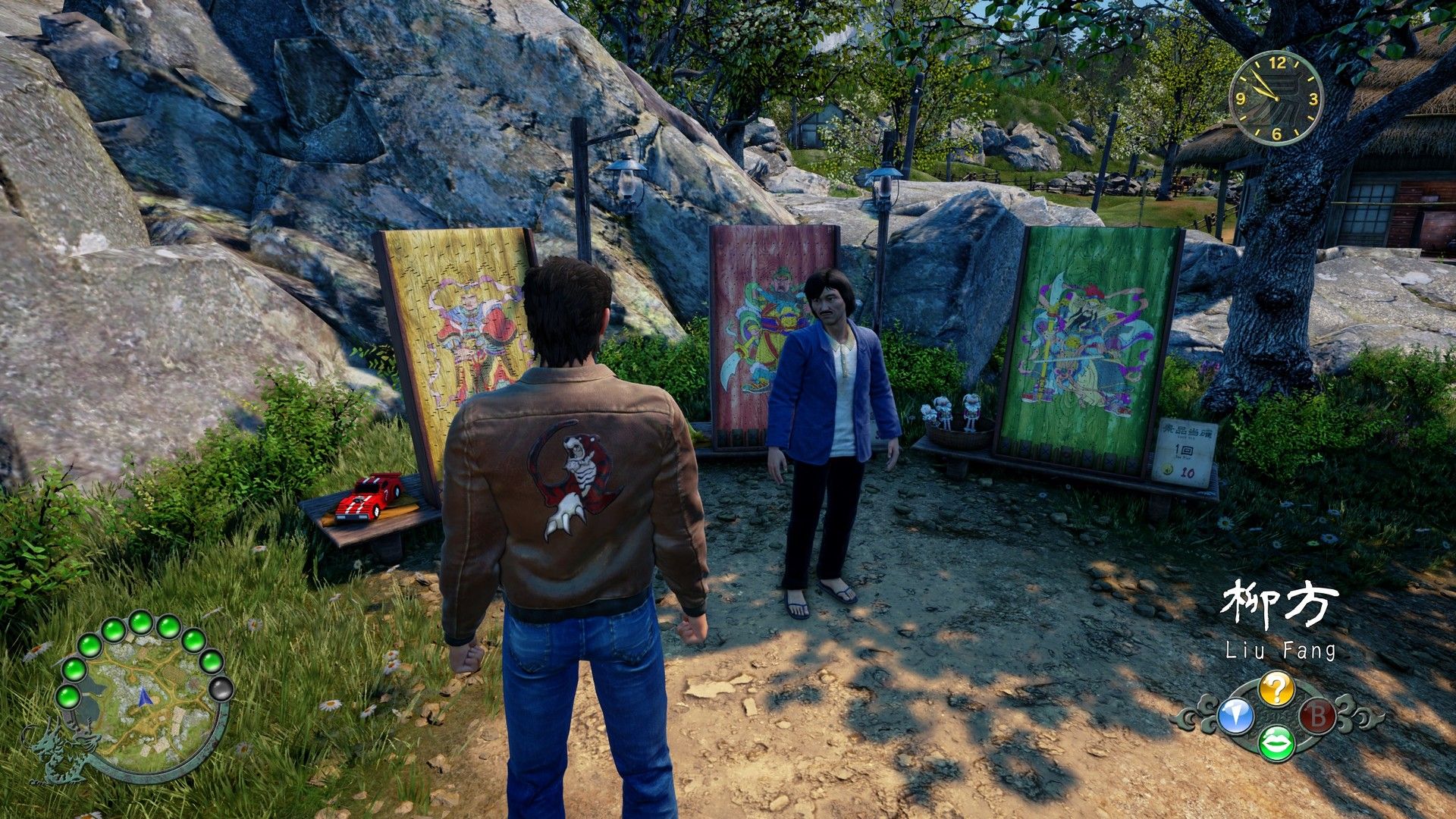 Talking to an NPC in Shenmue 3 (2020)