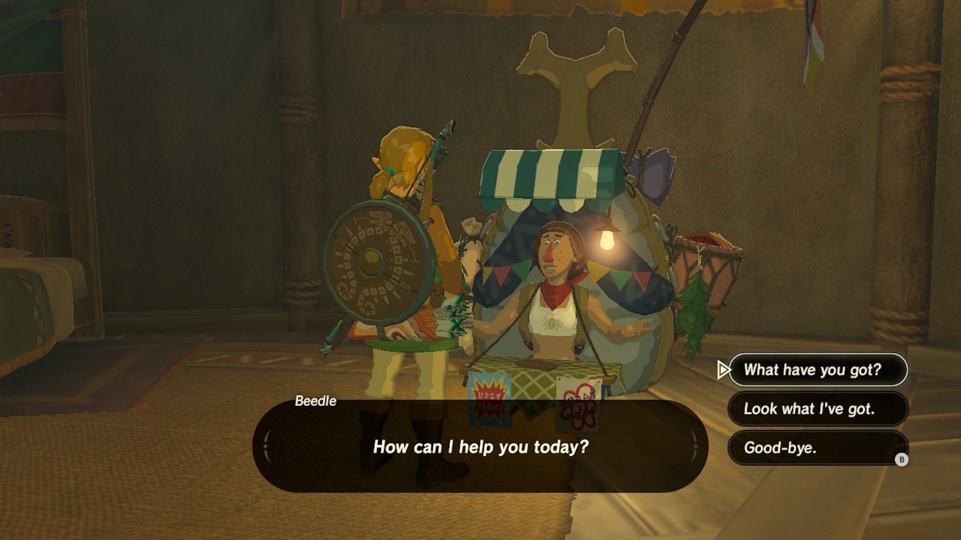 Talking to Beedle in The Legend of Zelda Breath of the Wild
