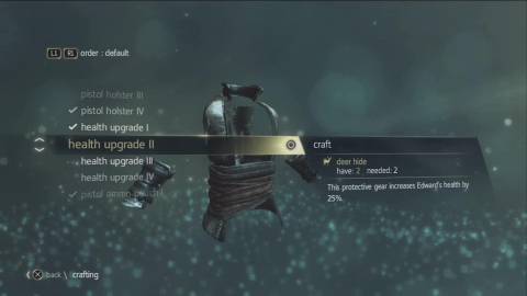 The armor menu in Assassins Creed 4 Black Flag (2013)