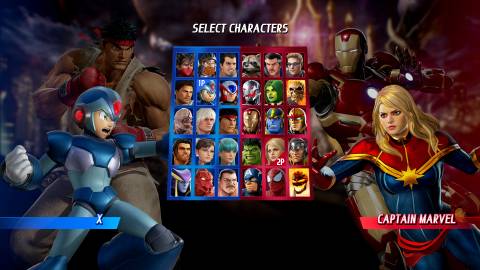 The character select menu in Marvel Vs Capcom Infinite