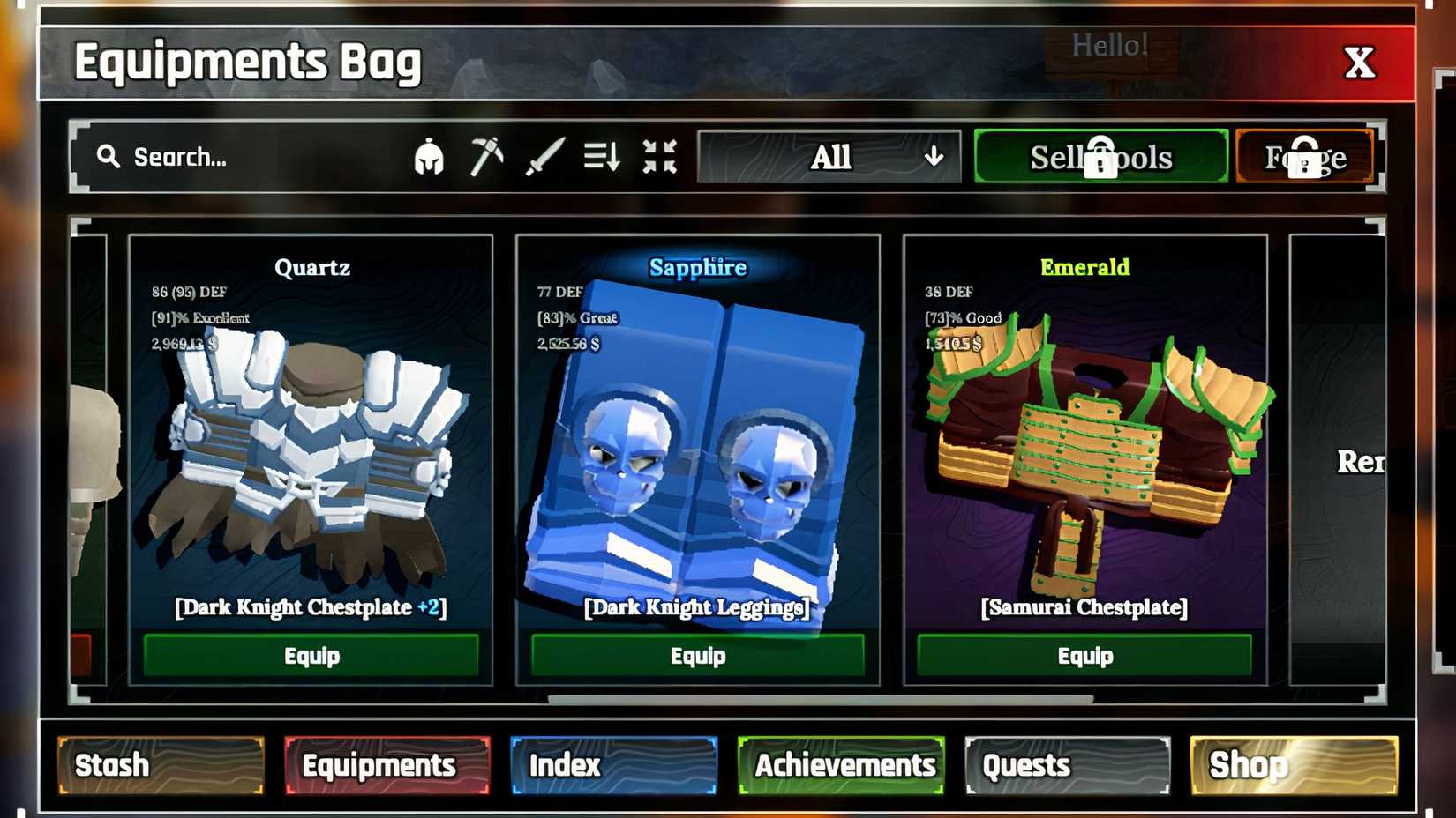 the forge armor sitting in a Roblox player’s inventory 