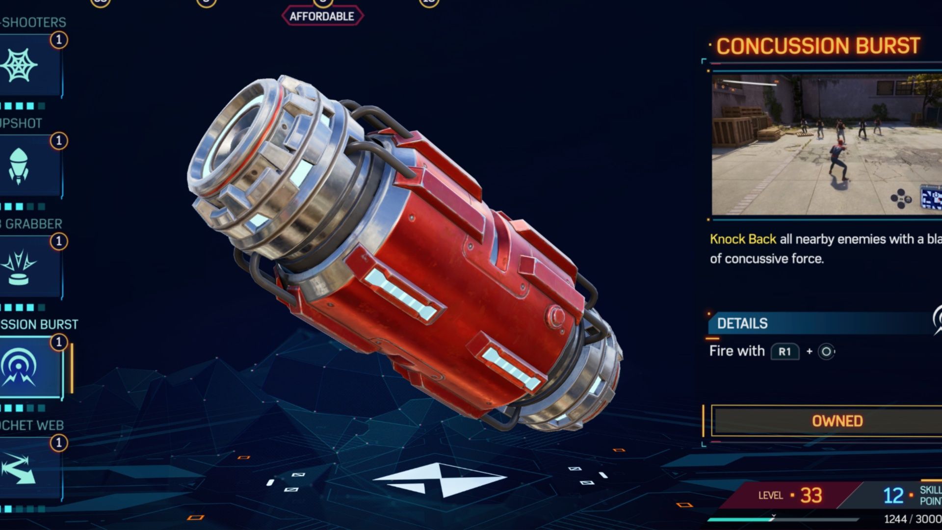 The gadget menu in Marvels Spider-Man 2 (2023)