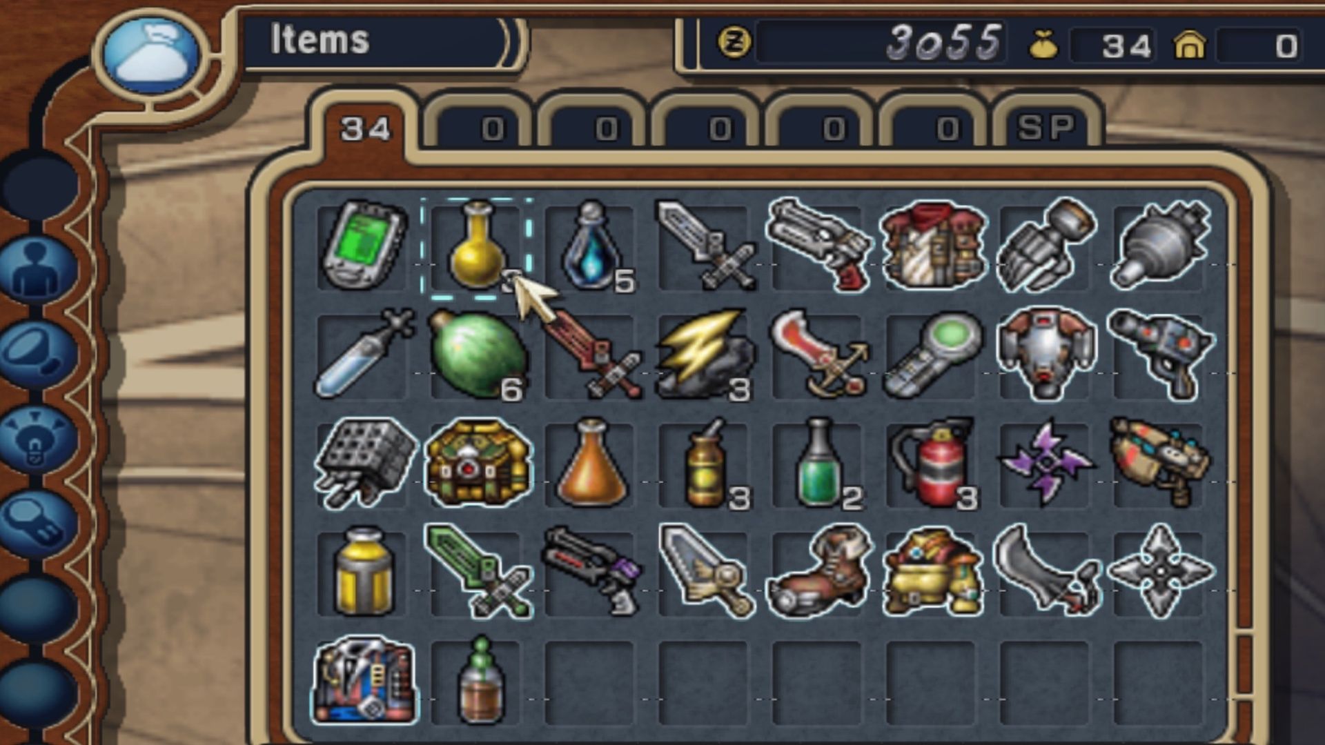 The item menu in Rogue Galaxy