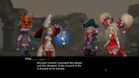 The party talking in a scene in Bravely Default Flying Fairy Remaster