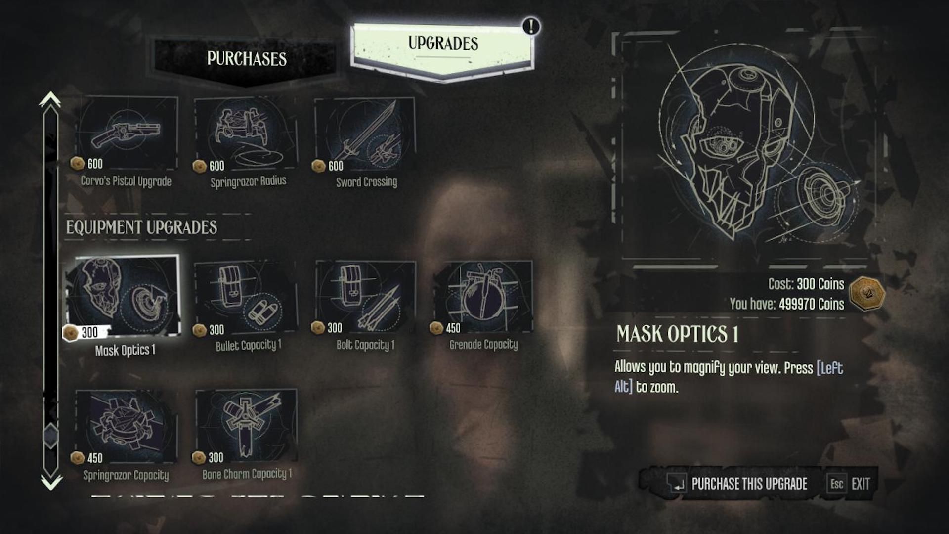 The shop menu in Dishonored (2012)