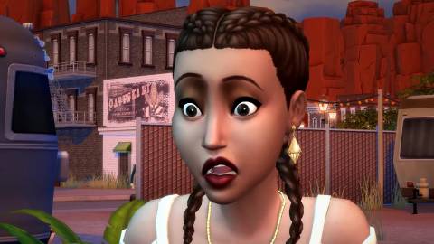 The Sims 4 character looking surprised close-up