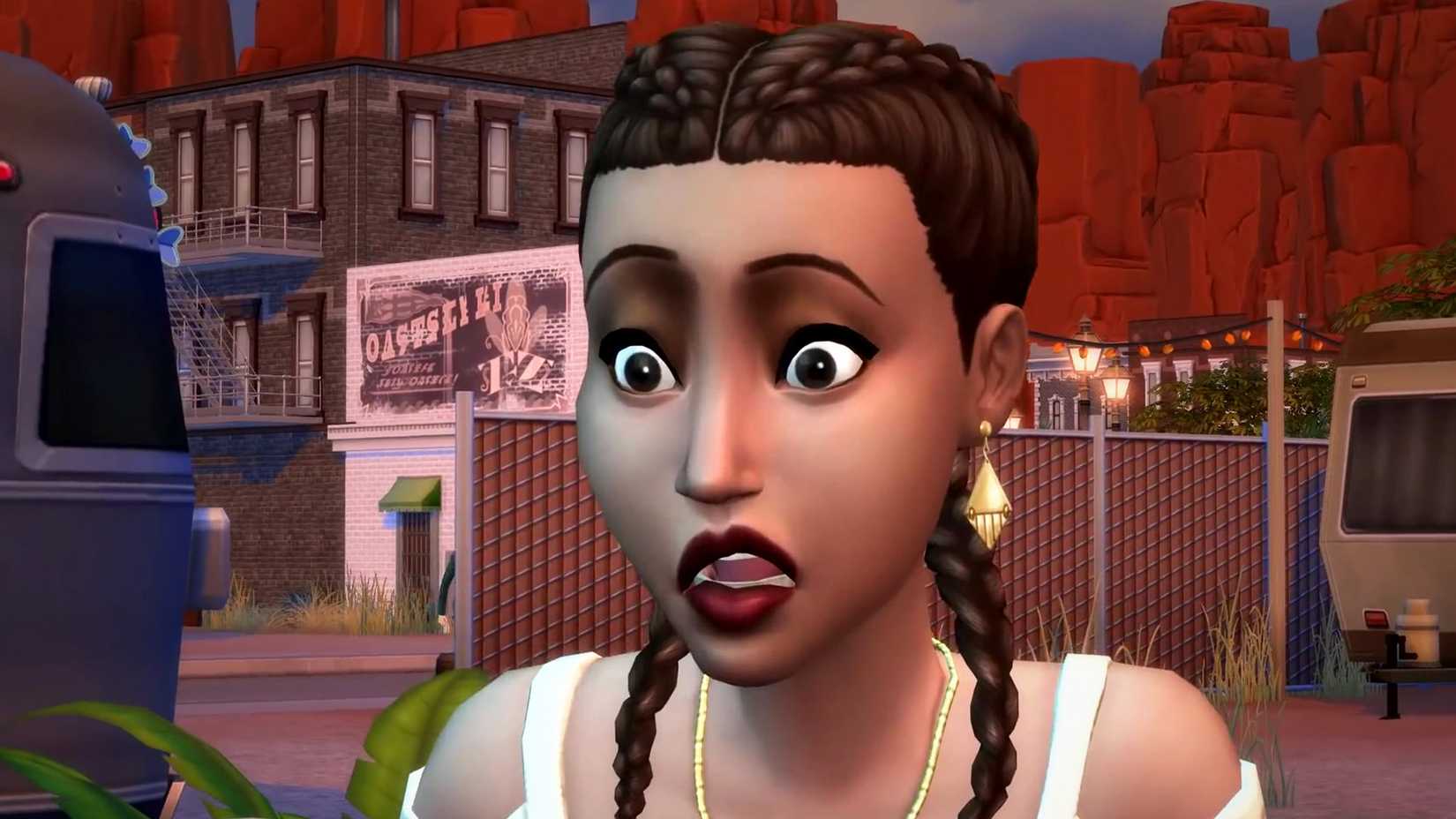 The Sims 4 character looking surprised close-up