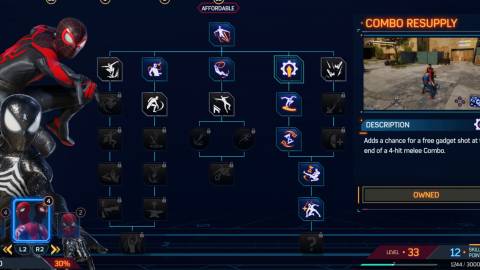 The skill menu in Marvels Spider-Man 2 (2023)