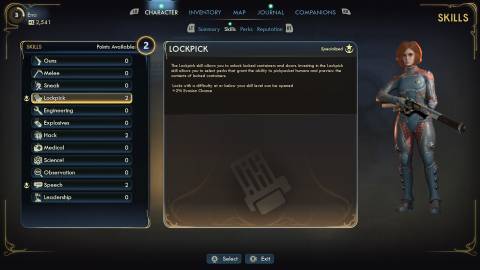 The skill menu in The Outer Worlds 2 (2025)