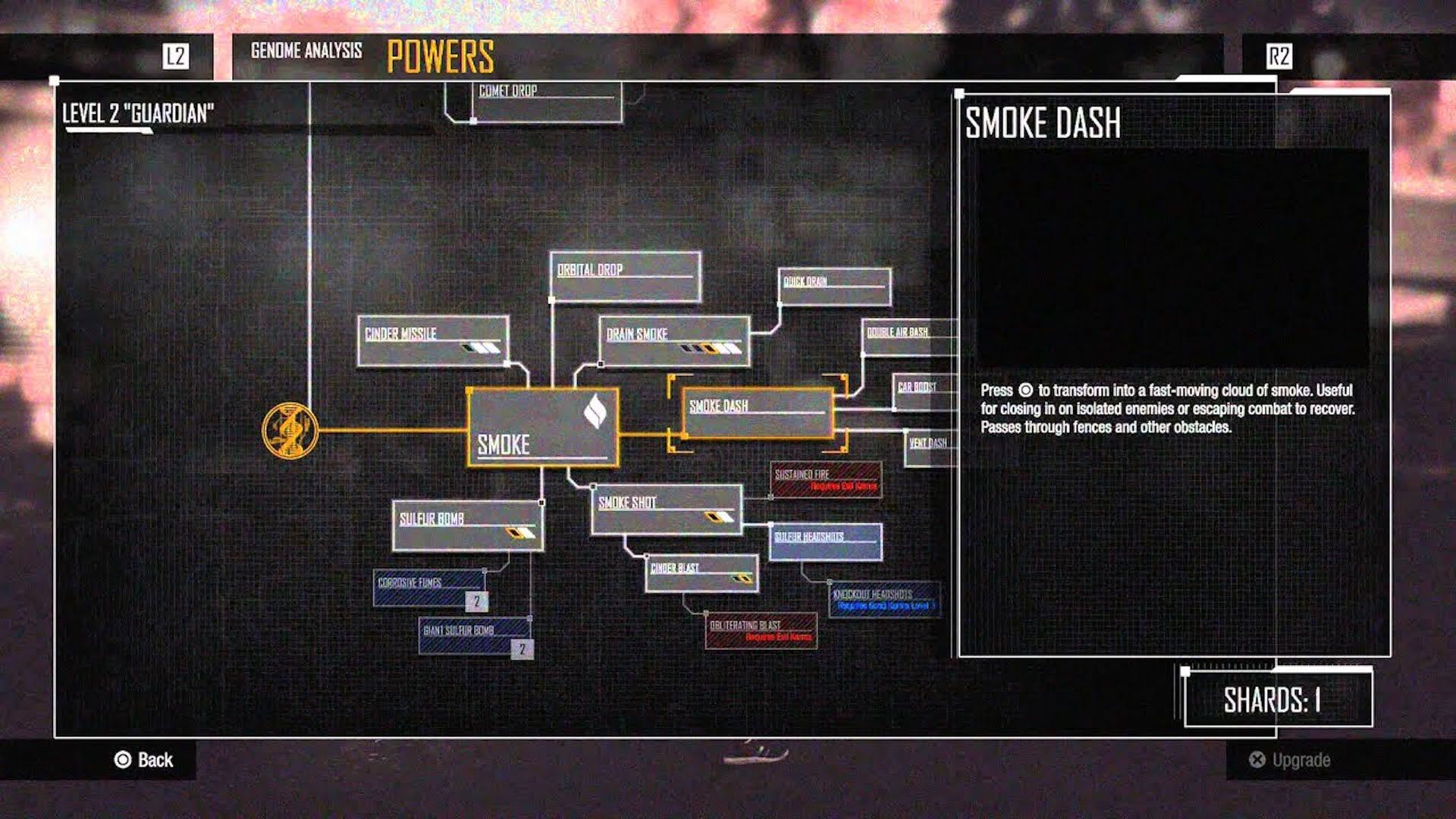 The skill tree in inFAMOUS Second Son (2014)