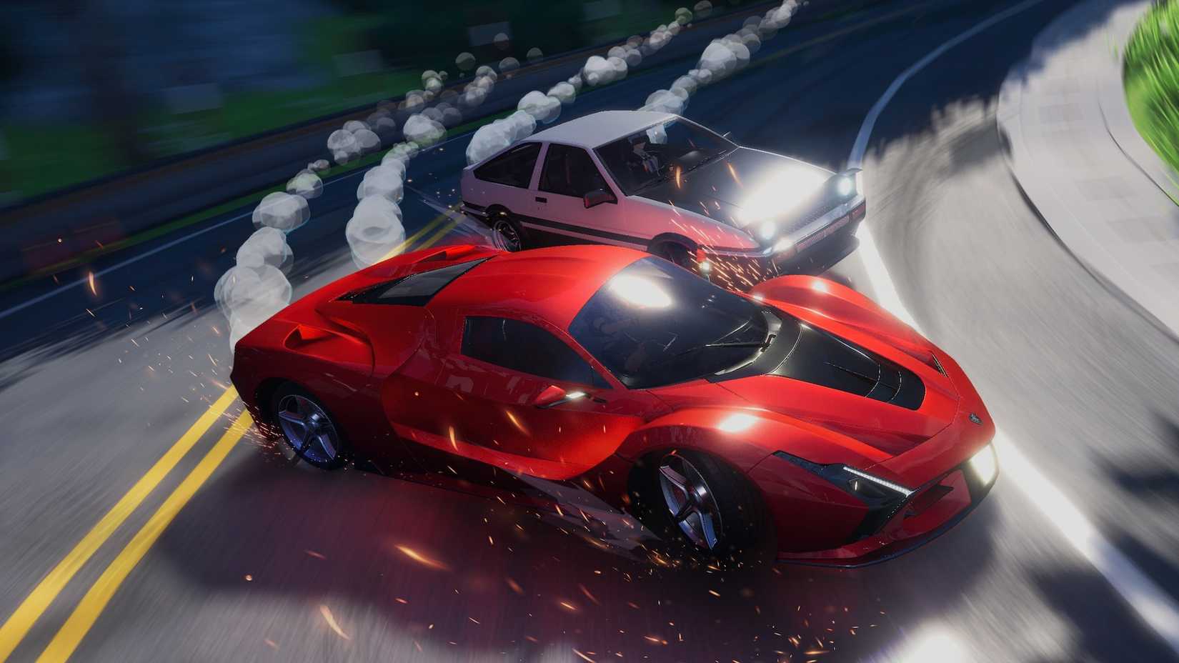 Two cars racing in Neverness to Everness (2026)