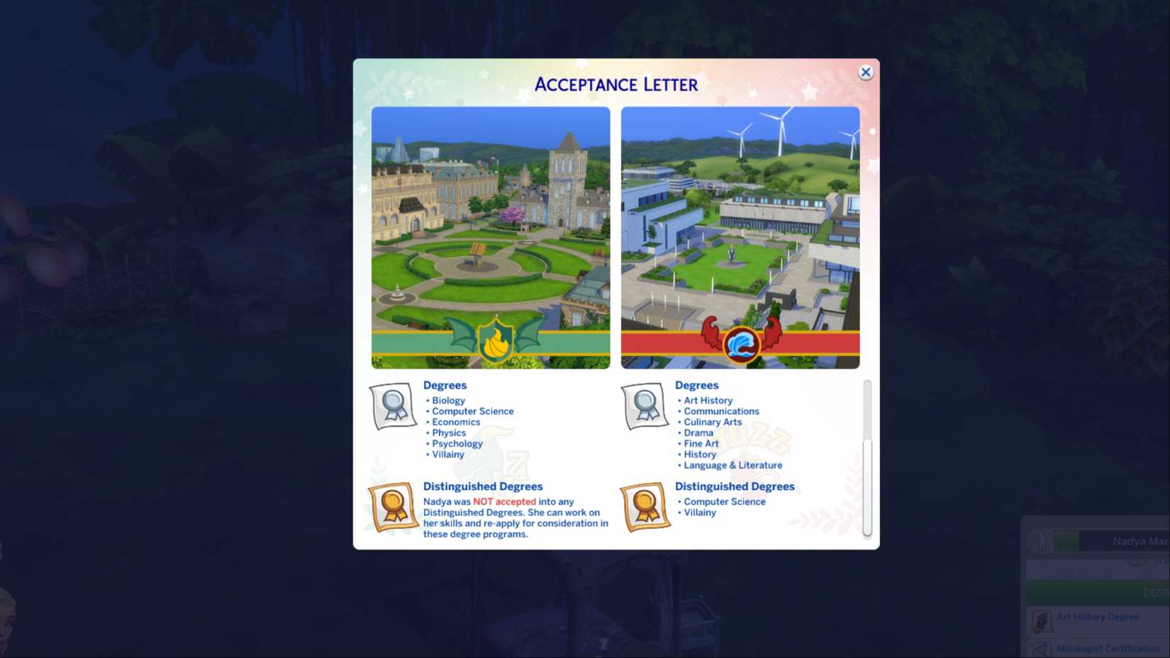 university acceptance letter the sims 4