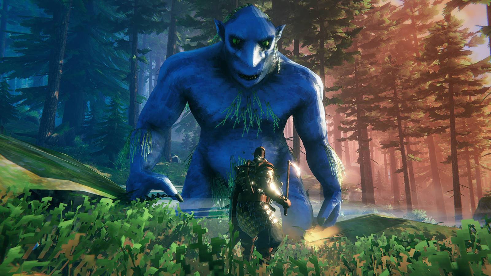 Valheim blue Troll in Black Forest screenshot