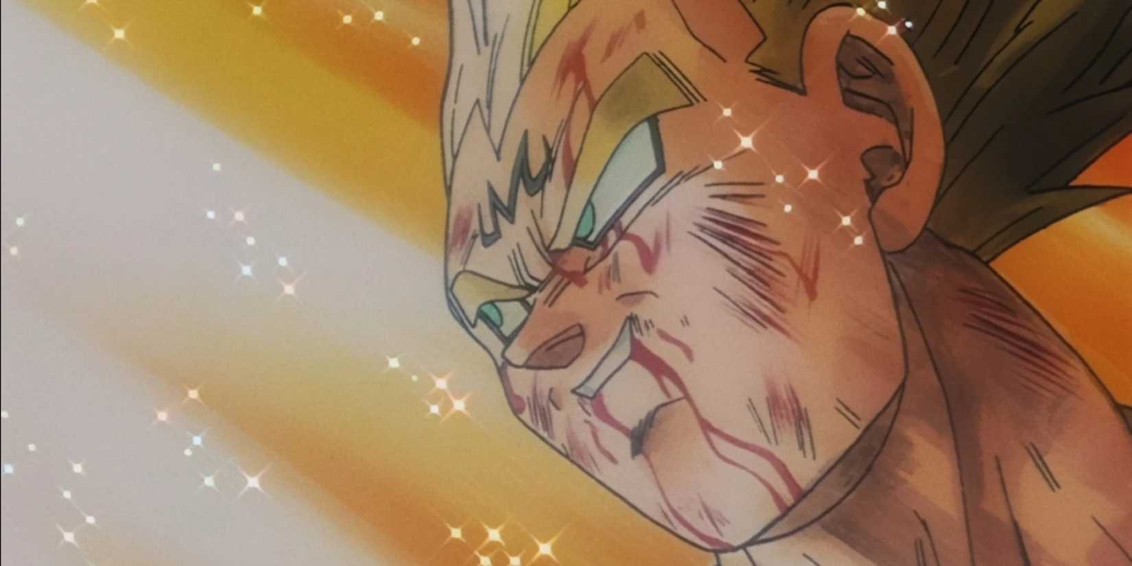 Vegeta smiles while in Super Saiyan form.