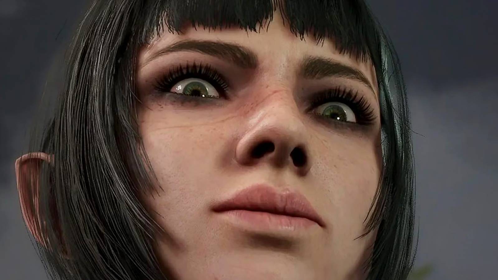 wide-eyed Shadowheart looking pleased  in Baldur's Gate 3