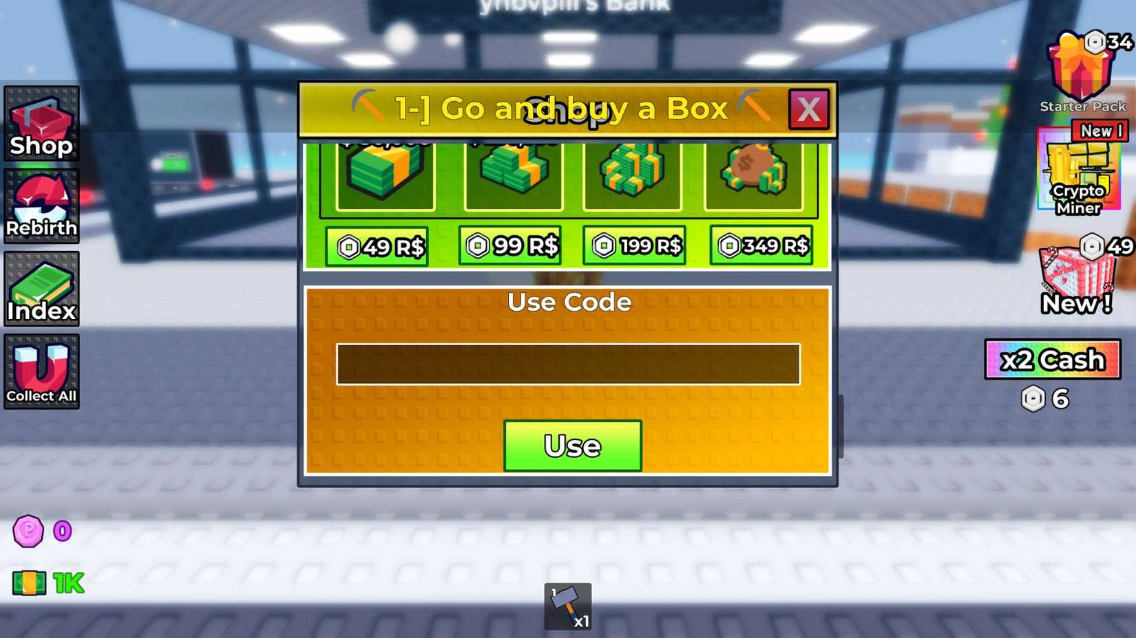 Your Bank the codes tab