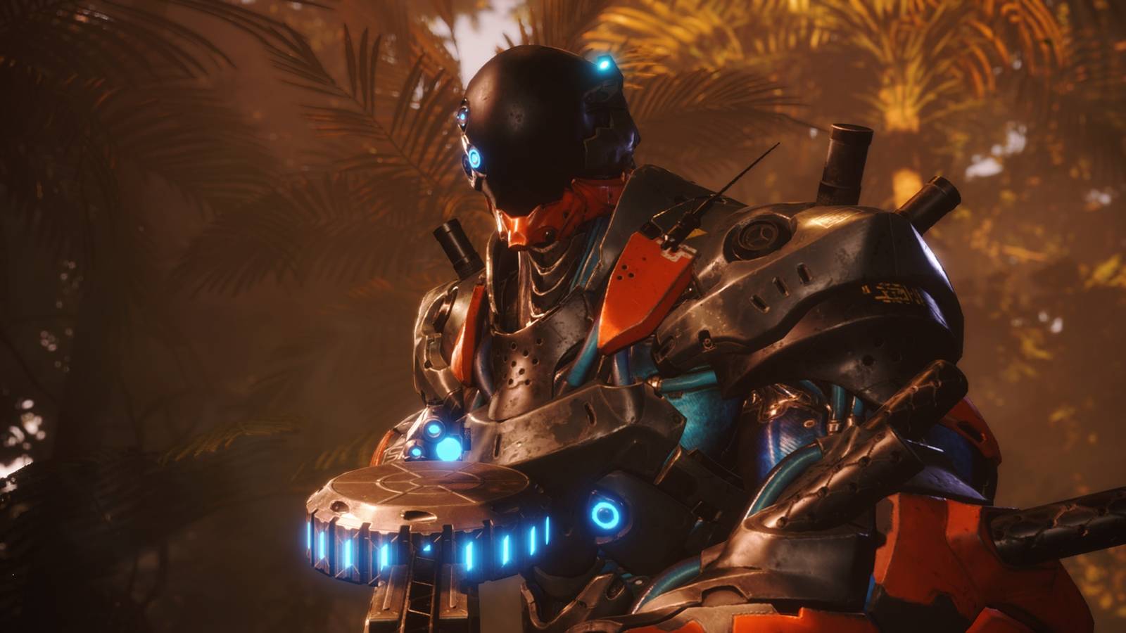 Your character in an exosuit in Exoprimal