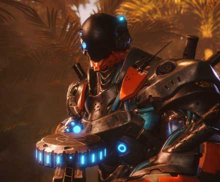 Your character in an exosuit in Exoprimal