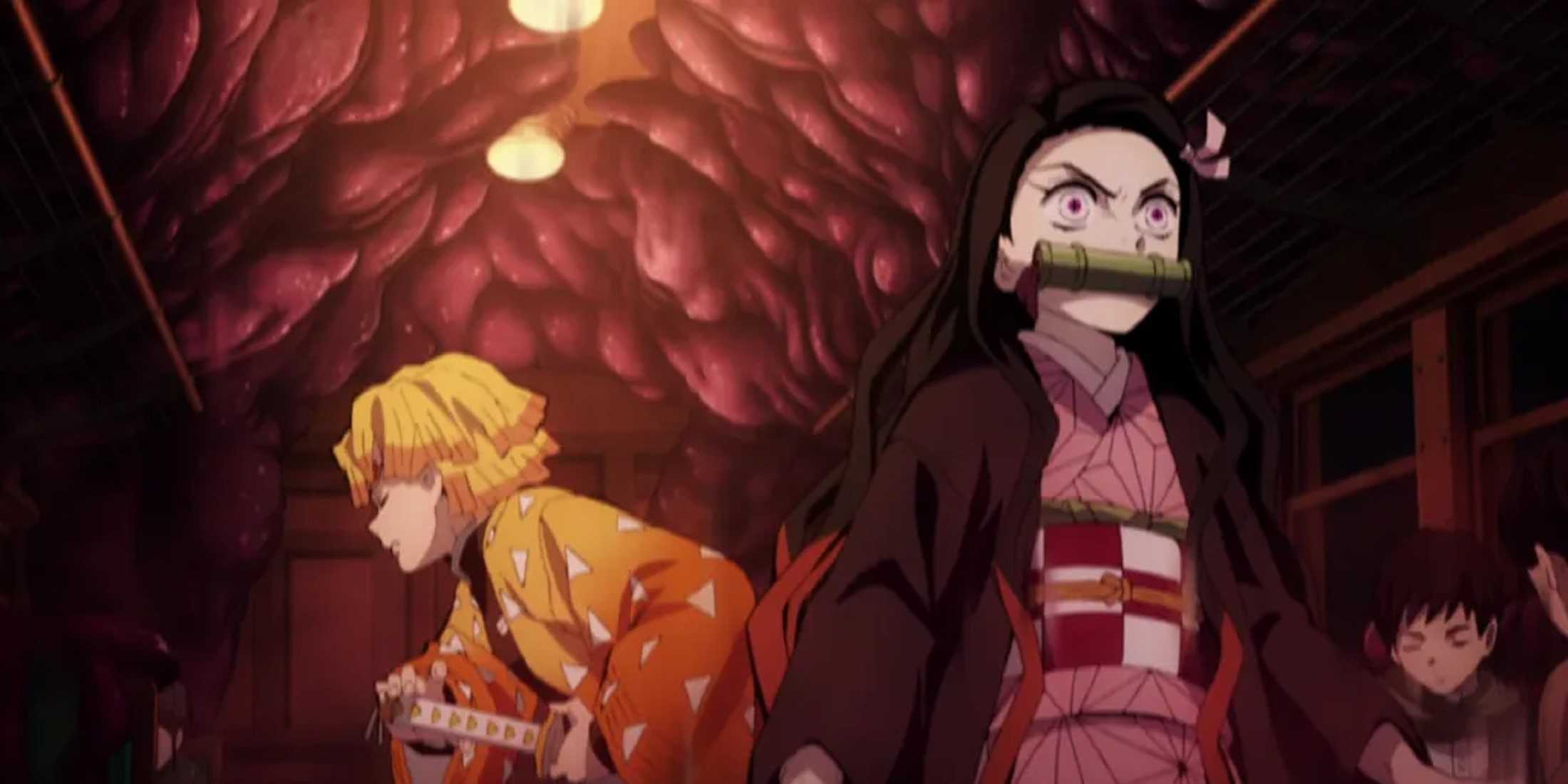 Zenitsu dan Nezuko di kereta Mugen melawan Enmu