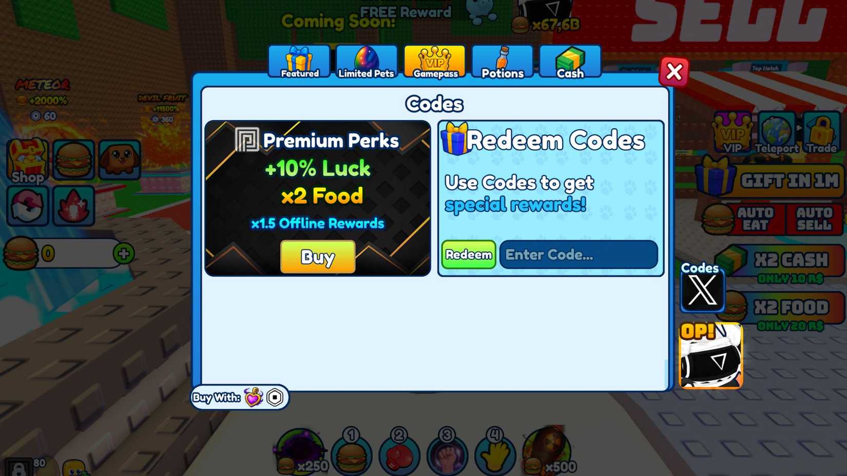 +1 Food Every Second the codes tab