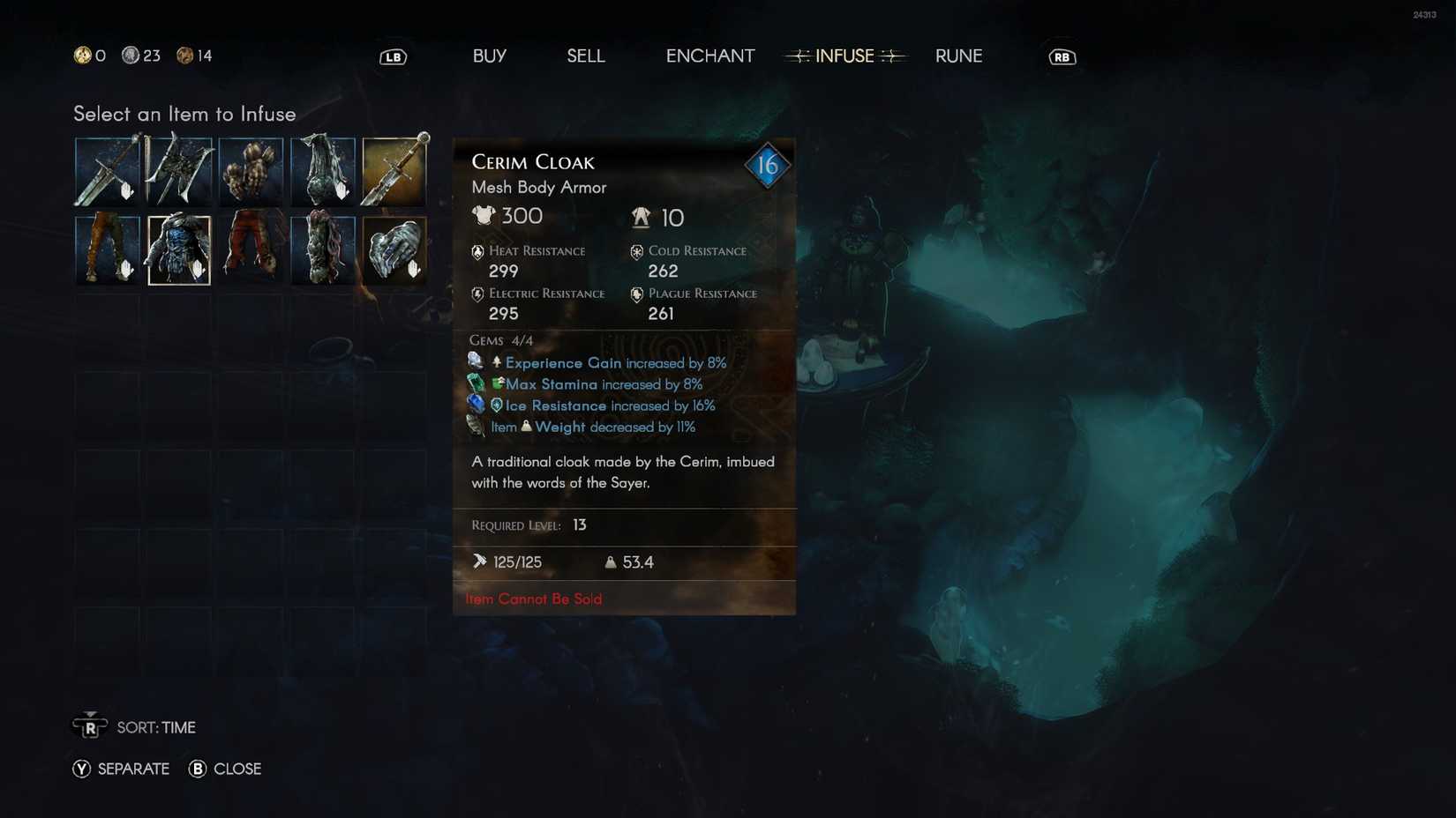 No Rest for the Wicked Cerim Cloak infusions