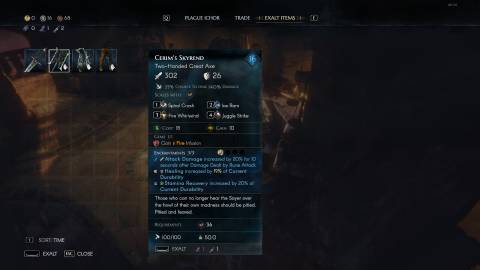 No Rest for the Wicked Exaltation Menu