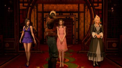 A judging dress scene in Final Fantasy 7 Remake (2020)