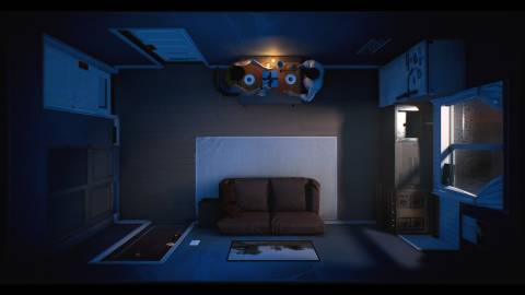 A scene featuring characters having dinner in 12 Minutes (2021)