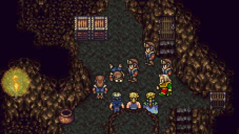 A scene featuring characters in a cave in Final Fantasy 6 (SNES)