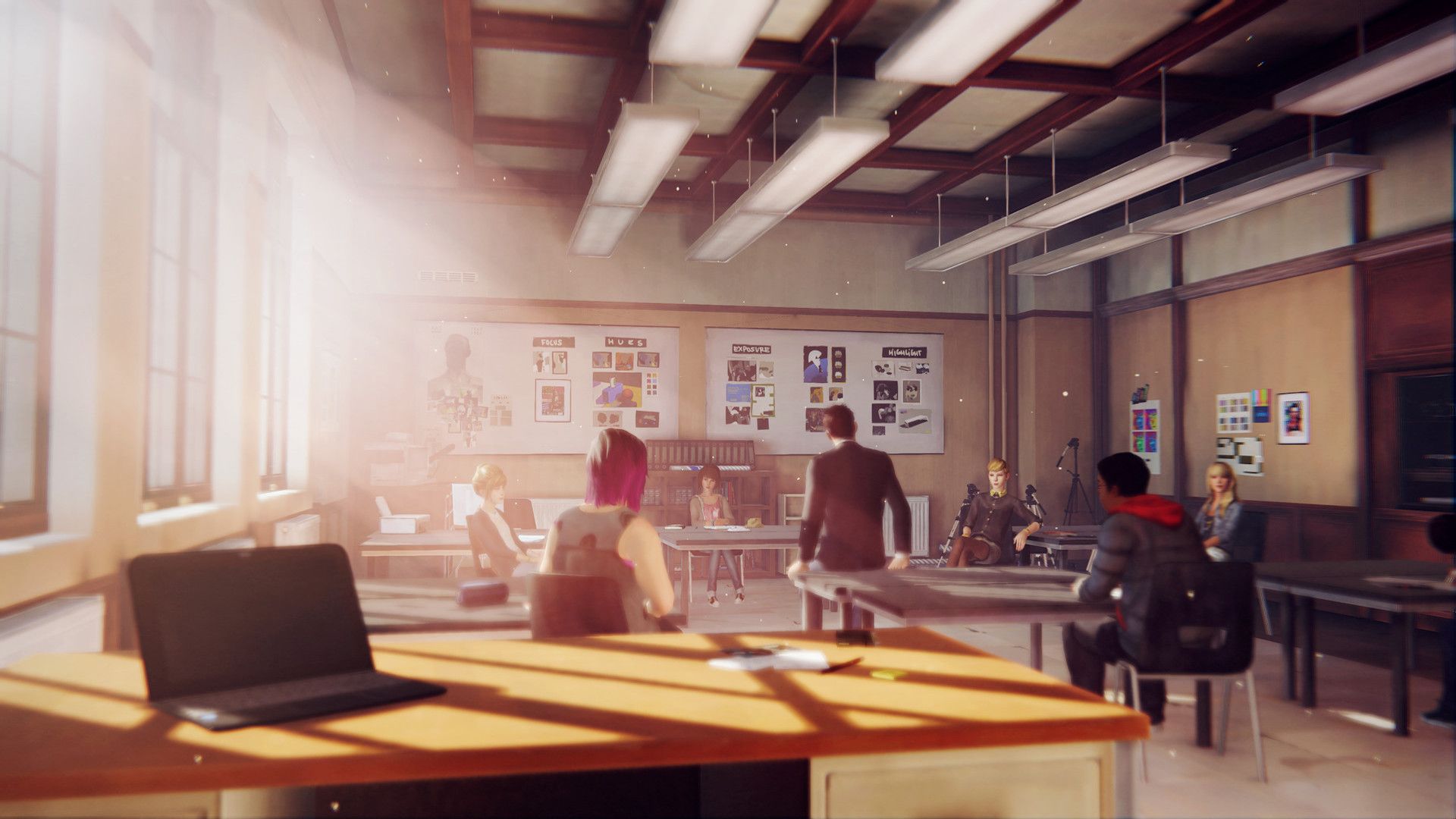 A scene featuring characters in a classroom in Life is Strange (2015)