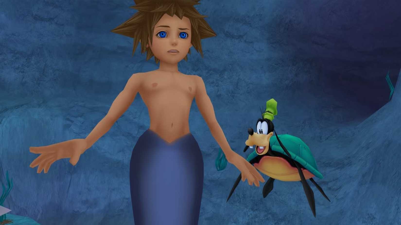 A scene featuring characters in Little Mermaid world in Kingdom Hearts (2002)