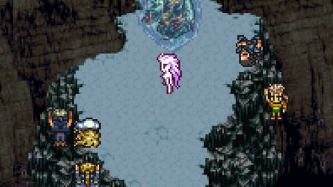 A scene featuring characters on a cliff in Final Fantasy 6 (SNES)