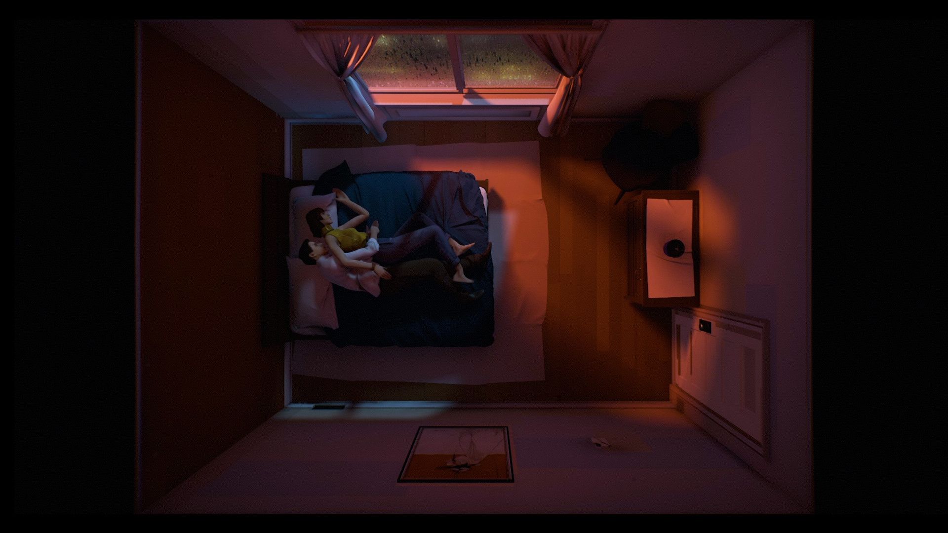 A scene featuring characters sleeping in 12 Minutes (2021)