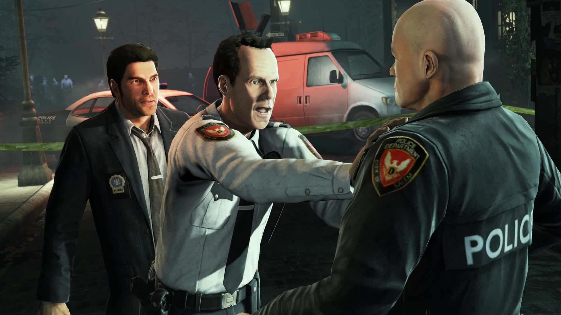 A scene featuring cops arguing in Murdered Soul Suspect (2014)