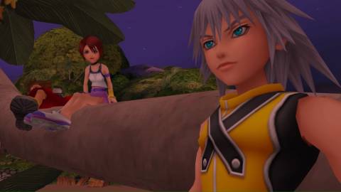 A scene featuring Sora, Kairi, and Riku on Destiny Island in Kingdom Hearts (2002)