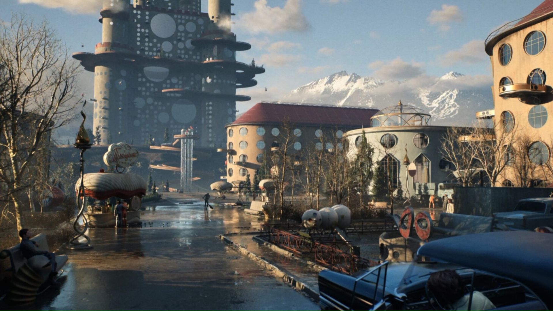 A town setting in Atomic Heart 2 (2026)