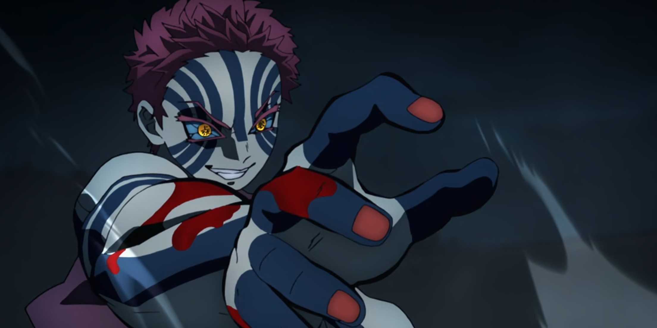 Akaza stretches out his hands and fights.